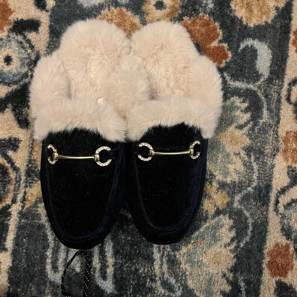 Navy blue J Crew bit slippers